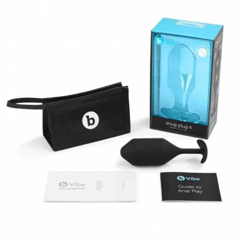 b-Vibe Snug Plug 4 Weighted Silicone Anal Plug Black - Image 6