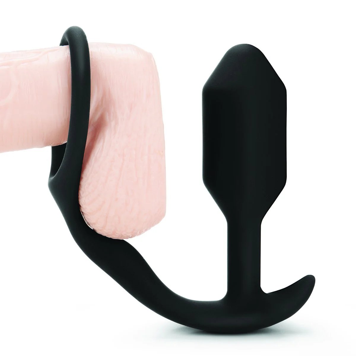 b-Vibe Snug & Tug Weighted Silicone Anal Plug with Cockring Black - Image 2