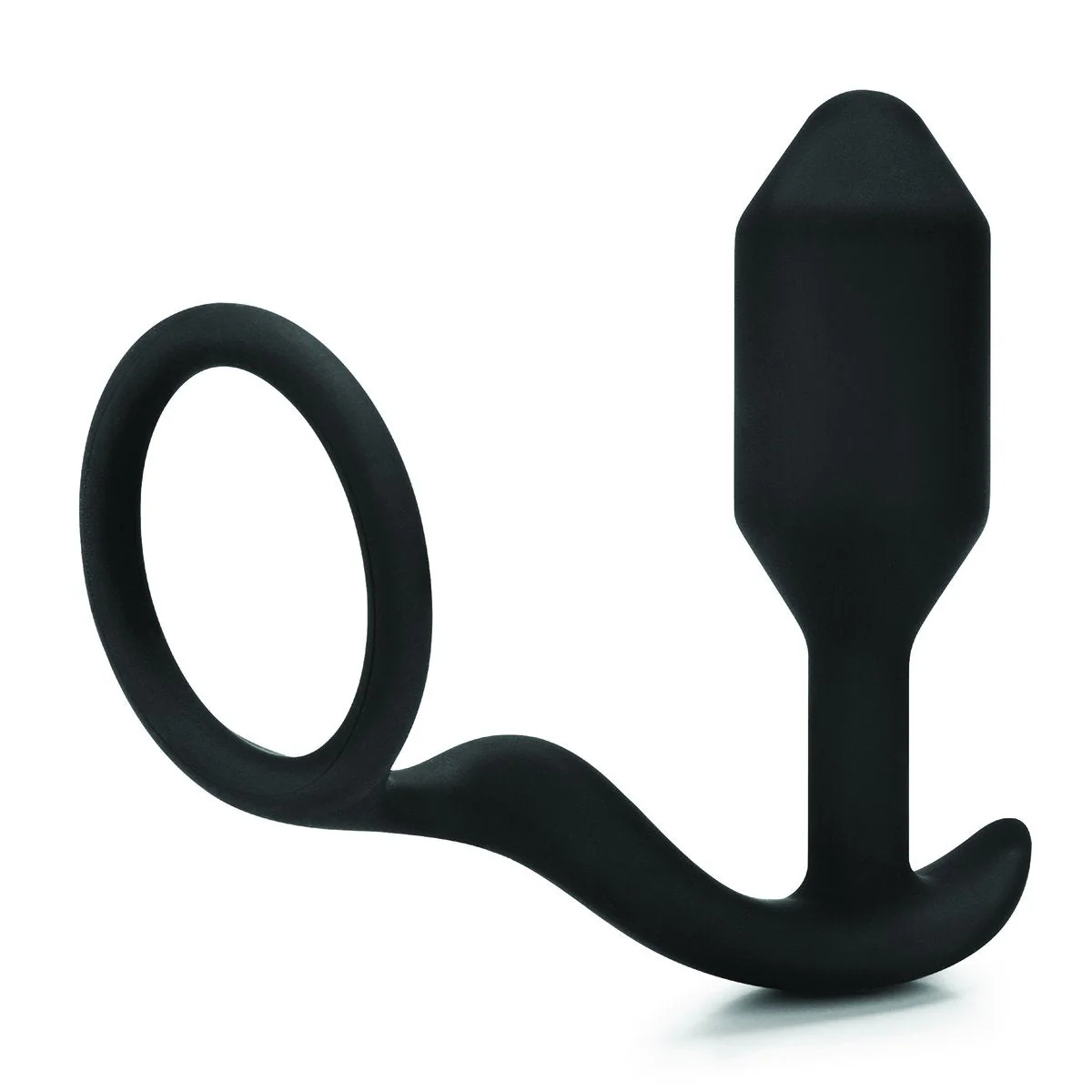 b-Vibe Snug & Tug Weighted Silicone Anal Plug with Cockring Black - Image 3