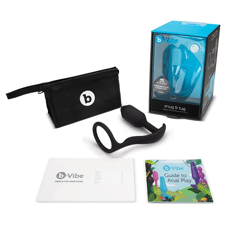 b-Vibe Snug & Tug Weighted Silicone Anal Plug with Cockring Black - Image 4