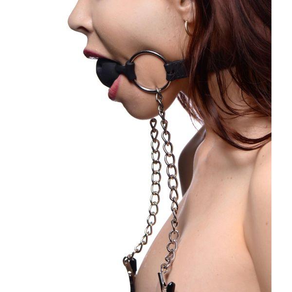 Hinder Breathable Silicone Ball Gag with Nipple Clamps - Image 2