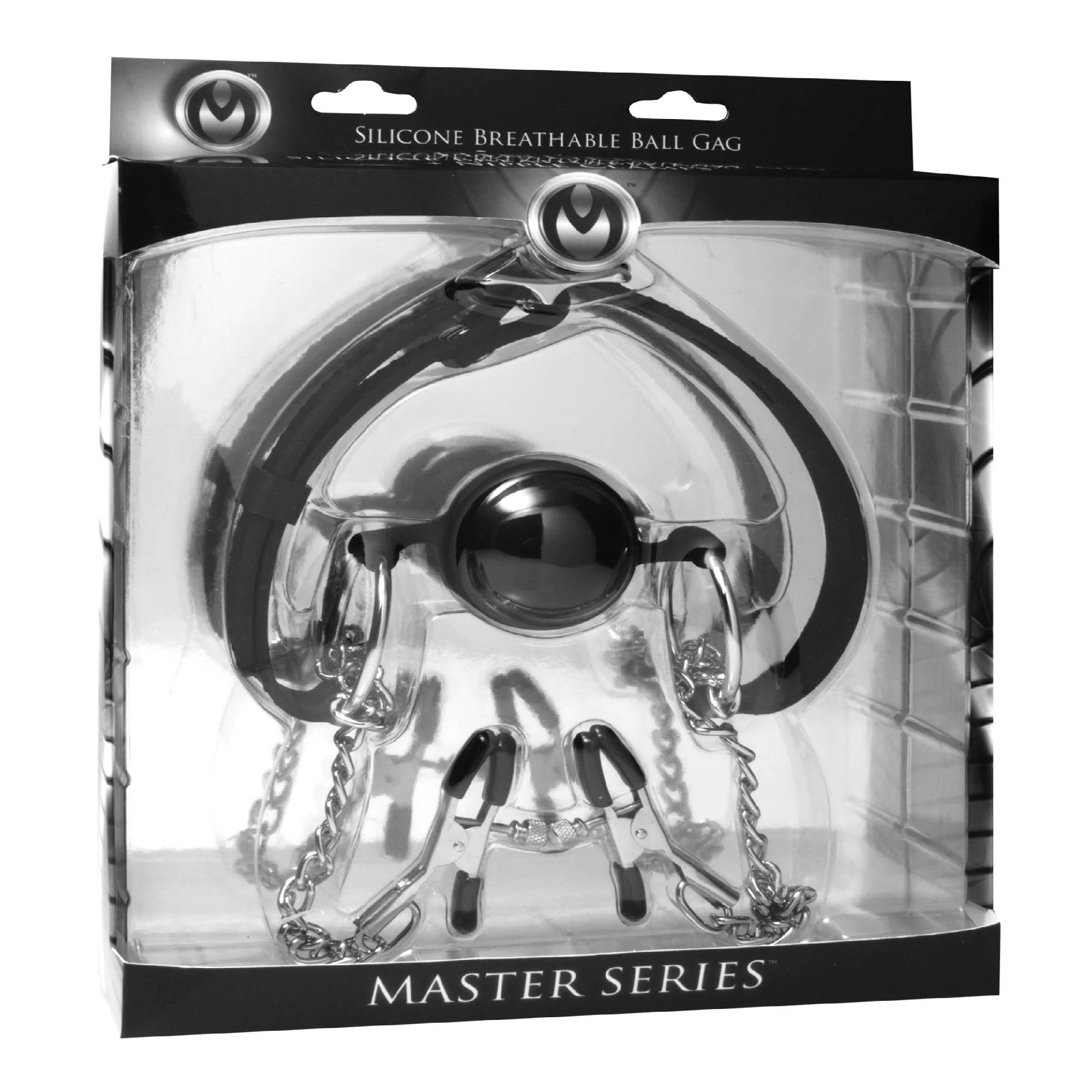 Hinder Breathable Silicone Ball Gag with Nipple Clamps - Image 5