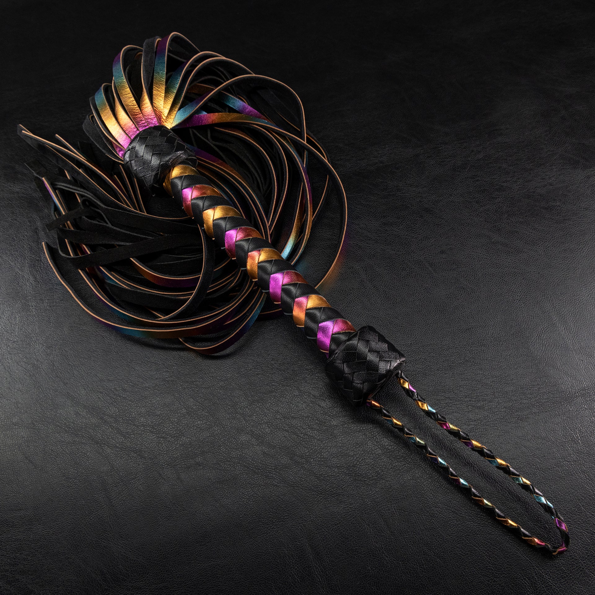 Holographic Rainbow Leather Flogger By Kink - Image 5