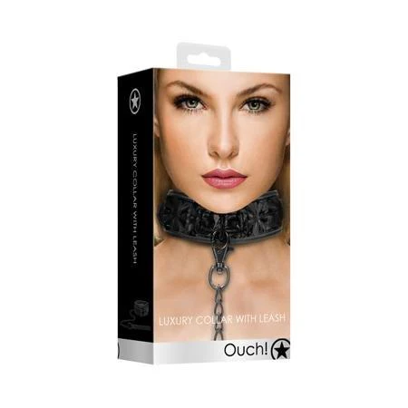 Ouch! Luxury Adjustable Collar With Leash Black - Image 5