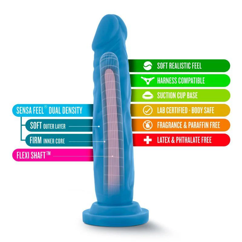 7.5 in. Dildo with Suction Cup Neon Blue - Image 3