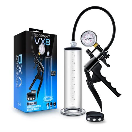 Blush Performance VX8 Premium Penis Pump System with Silicone Cock Strap Clear - Image 4