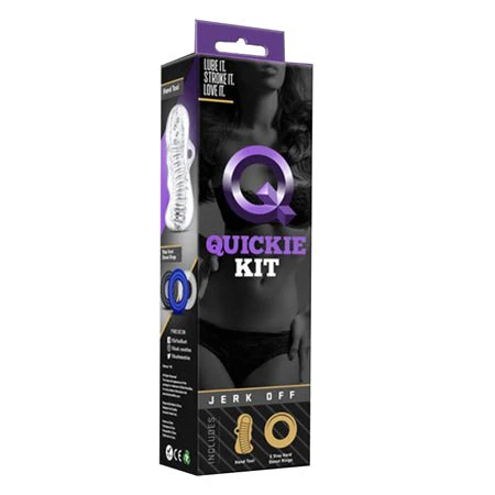 Quickie Kit Jerk Off Stroker & 3-Piece Cockring Set Clear - Image 5