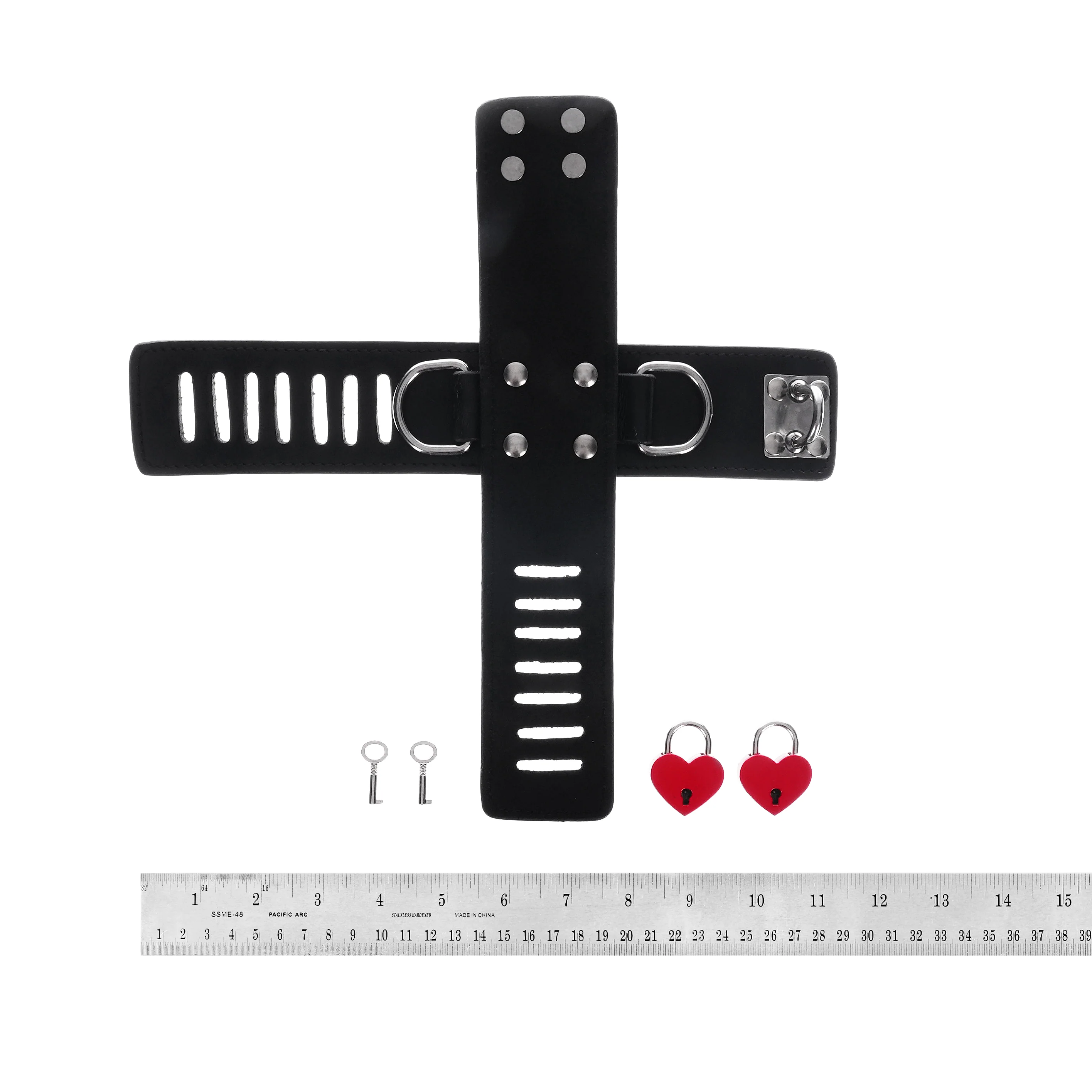 Rough Cut Leather X Cuffs with D Rings by Kink - Image 6